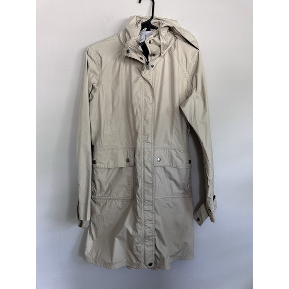 Patagonia Jackets & Blazers - Patagonia Jacket Womens SMALL Beige Torrentshell Trench Coat Hooded Zip Up Snap